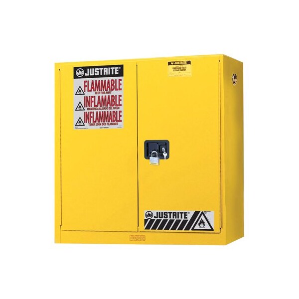 20 gal, 3 Shelves, 18-Gauge Steel, 43 in W x 44 in H x 12 in D, Yellow